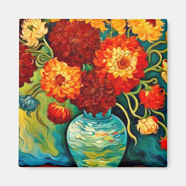 Aimant Dahlias mixtes dans vase (Devant)