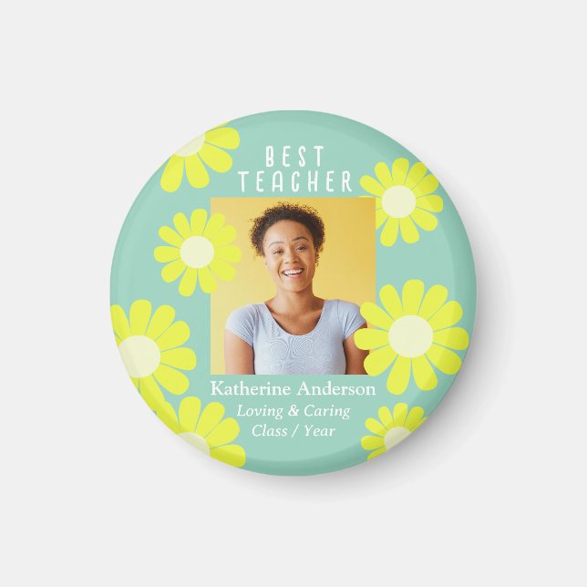 Aimant Daisy Meilleur Enseignant Photo Light Teal (Devant)