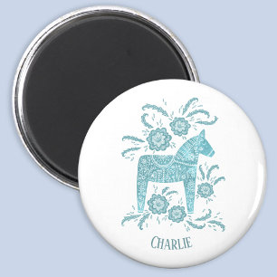 Aimant Dala Horse Turquoise Suédois Folk Art Personnalisé