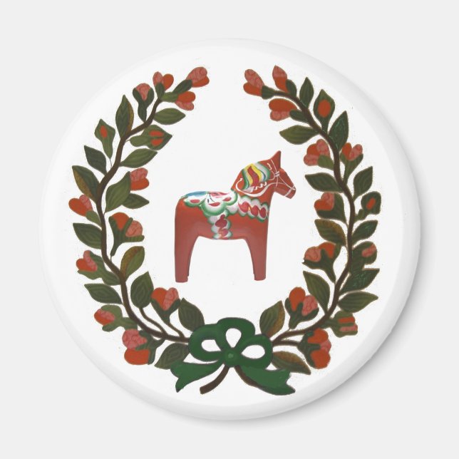 Aimant Dala Horse Wreath Suède Noël (Devant)