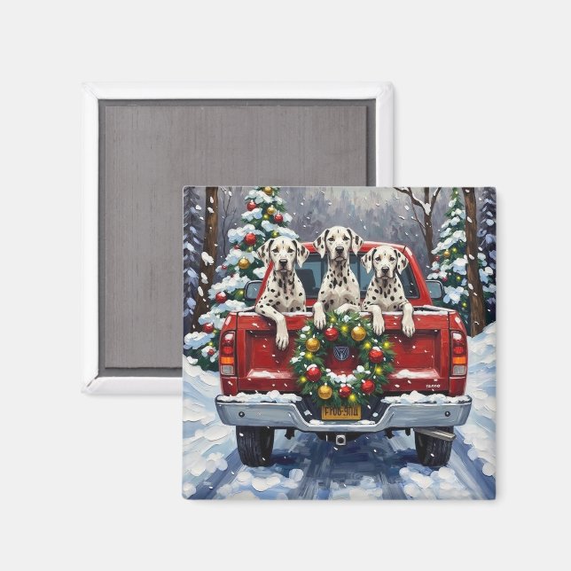 Aimant Dalmatien camion rouge de Noël (Recto/Verso)