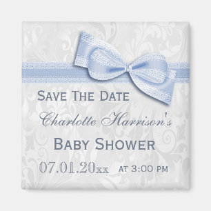 Aimant Damas Blanches & Baby shower Bleu Bow Enregistrer