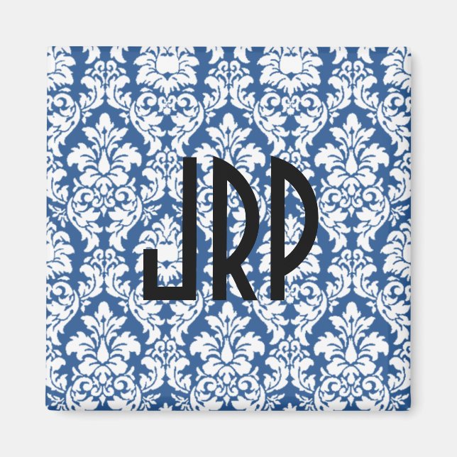 Aimant Damas bleu monogramme (Devant)