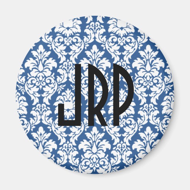 Aimant Damas bleu monogramme (Devant)
