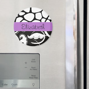 Aimant Damas, Giraffe, Noir et Blanc, Votre nom