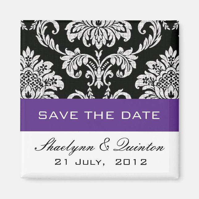 Aimant Damask Purple Enregistrer le Faire-part Mariage Da (Devant)