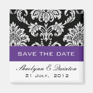 Aimant Damask Purple Enregistrer le Mariage de date Faire