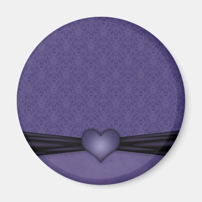 Aimant Damassé Violet Foncé avec Cœur (Devant)