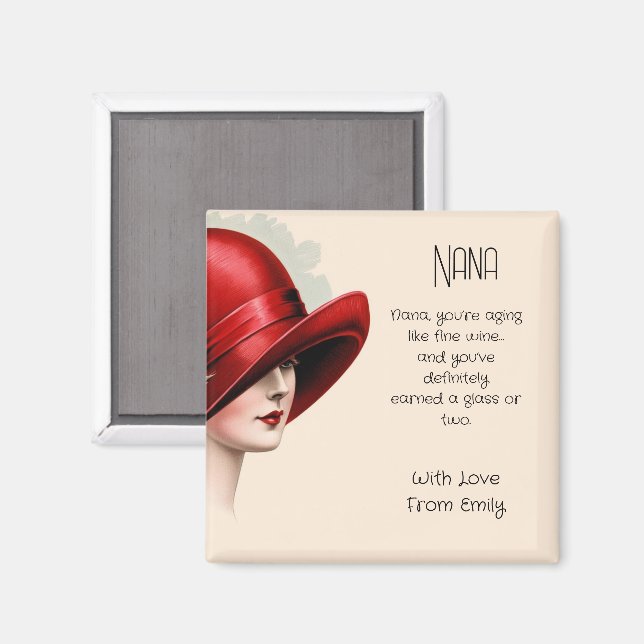 Aimant Dame Art déco avec casquette rouge (Recto/Verso)