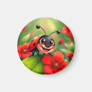 Aimant Dame coccinelle de dessin animé souriante assise s