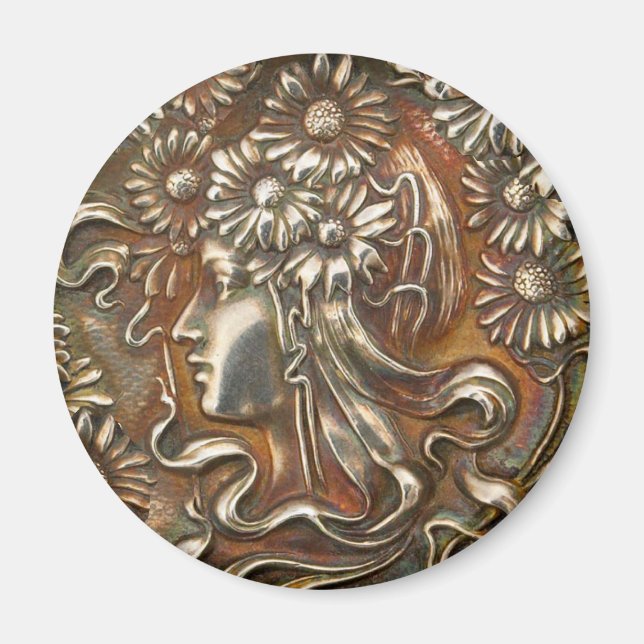 Aimant Dame d'argent Art Nouveau Costume Vintage Bijoux (Devant)