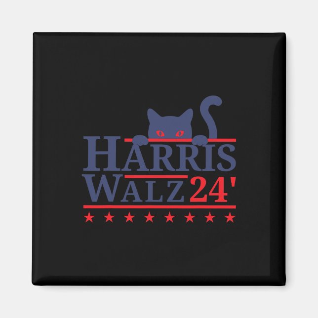 Aimant Dame de chat sans enfant pour Kamala Harris Tim Wh (Devant)