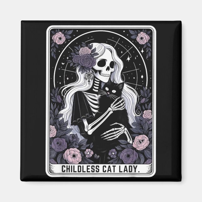 Aimant Dame de chat sans enfants Carte de tarot squelette (Devant)
