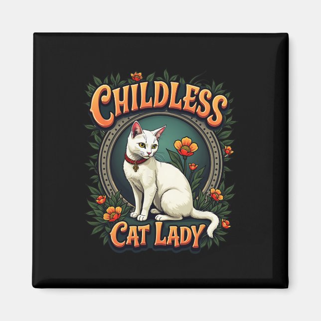 Aimant Dame de chat sans enfants Drôle d'amant de chat 1  (Devant)