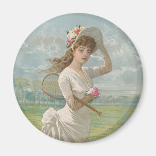 Aimant Dame de tennis victorienne avec chapeau à fleurs A