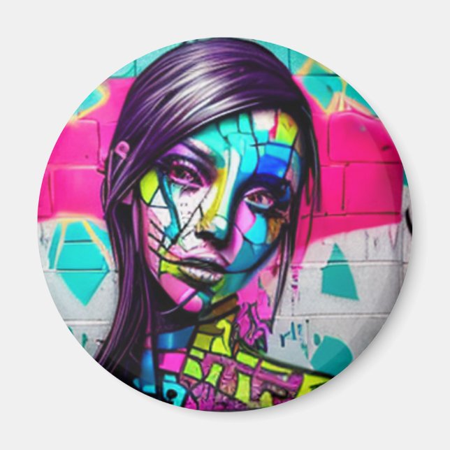 Aimant Dame jolie Art urbain Graffiti coloré (Devant)