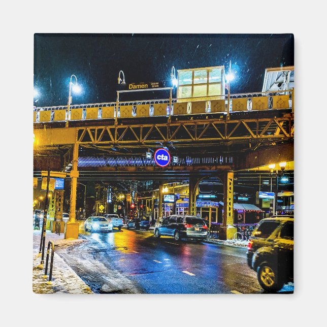 Aimant Damen CTA Station at Night (Devant)