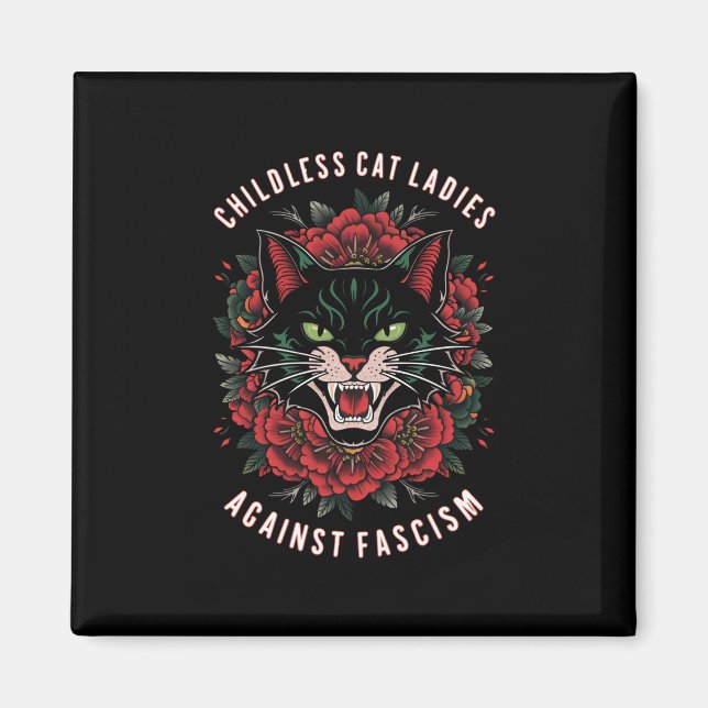 Aimant Dames de chats sans enfants contre le fascisme  (Devant)