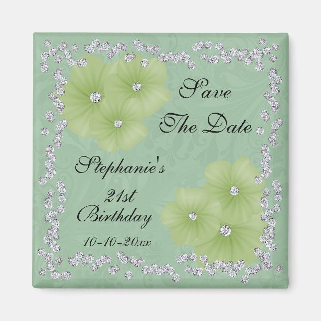 Aimant Damier Vert & Fleurs 21e Anniversaire (Devant)