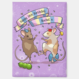 Aimant Dancing Mice Nom et âge Bonne fête d'anniversaire