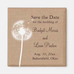 Aimant Dandelion sur Burlap Enregistrer la date