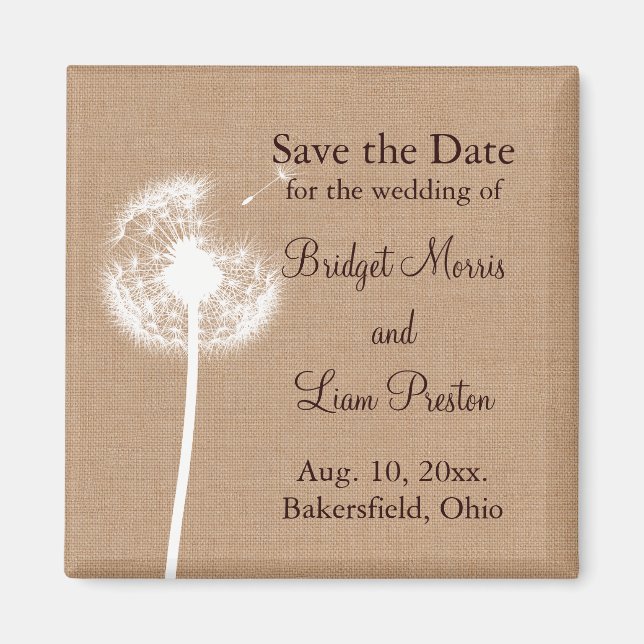 Aimant Dandelion sur Burlap Enregistrer la date (Devant)