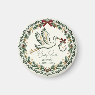 Aimant d'annonce de bébé de Noël cigogne vintage