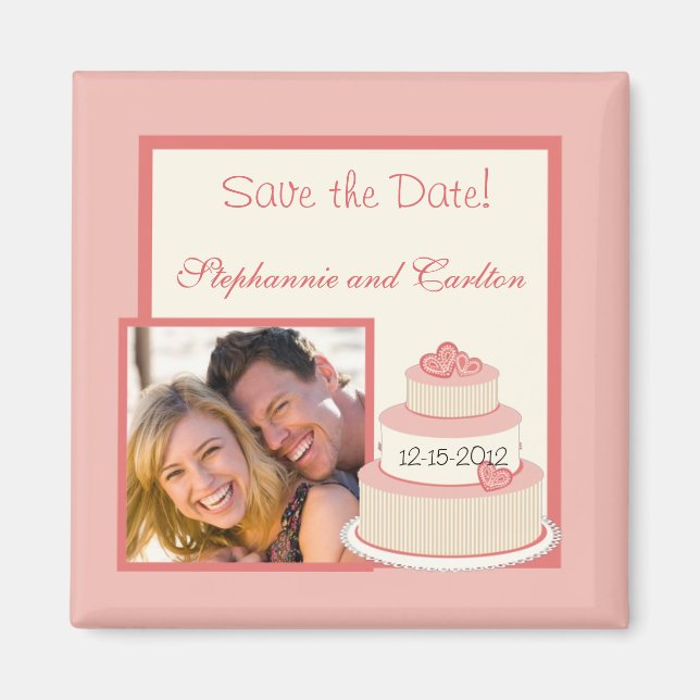 Aimant d'annonce de gâteau de mariage Rose/Crème (Devant)
