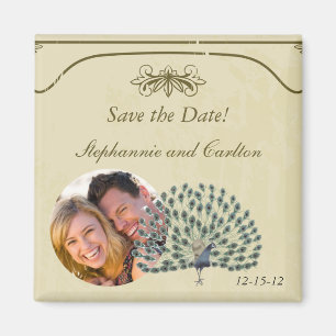 Aimant d'annonce de mariage Paon Vintage