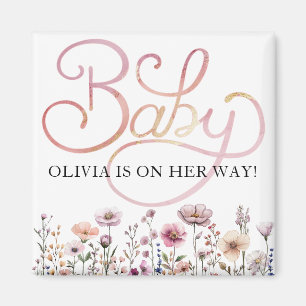 Aimant d'annonce de naissance de bébé fille aux fl