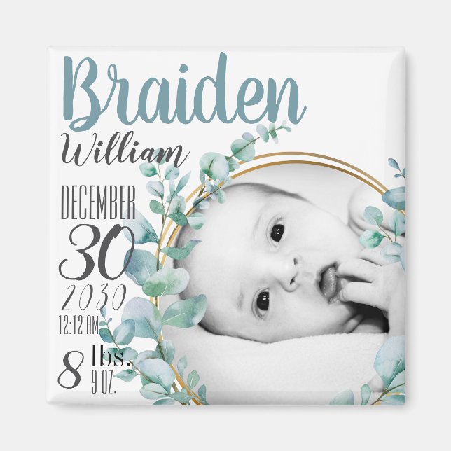 Aimant d'annonce de naissance de bébé personnalisé (Devant)