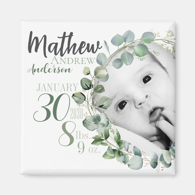 Aimant d'annonce de naissance de bébé personnalisé (Devant)