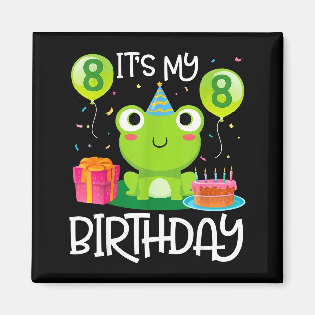 Aimant Danse de grenouille ballons gâteau heureux 8 ans a (Devant)