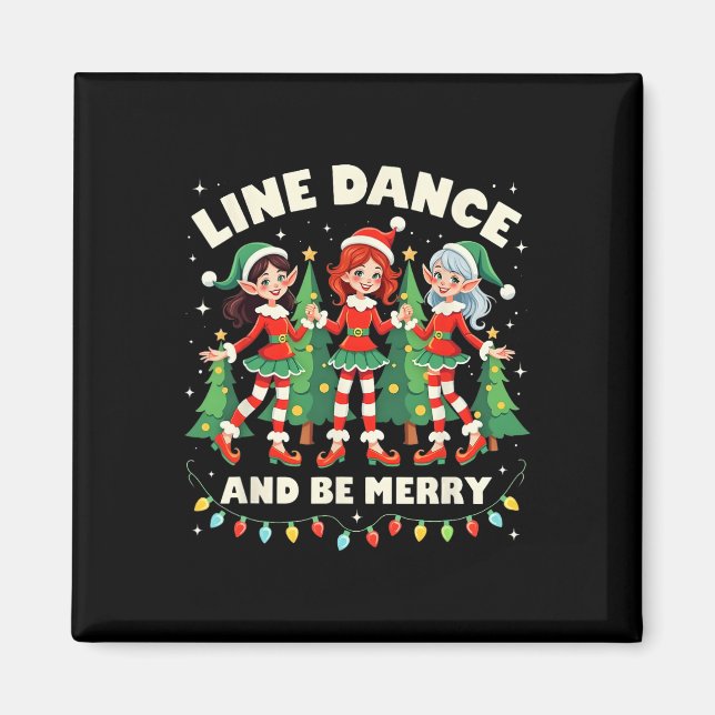 Aimant Danse en ligne et joyeux Noël, danseurs elfes mign (Devant)