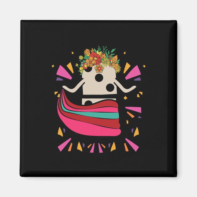 Aimant Danser Train Mexicain Domino Tile Fleurs Drôle Ga (Devant)