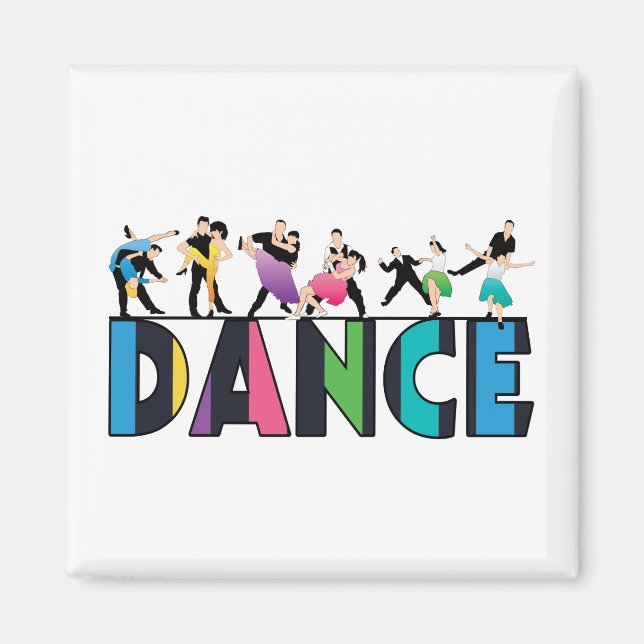 Aimant Danseurs amusants et colorés rayés Danse (Devant)