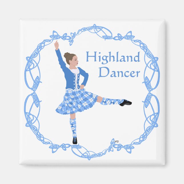 Aimant Danseuse des Highlands écossais Nœud celtique Bleu (Devant)