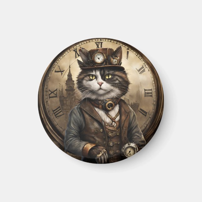 Aimant Dapper Steampunk Calico Cat (Devant)