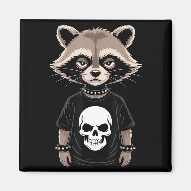 Aimant Dark Emo Raccoon With Skull Punk Style Alternative (Devant)