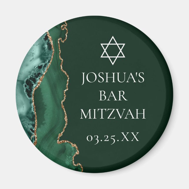 Aimant Dark Green Gold Agate Bar Mitzvah Party (Devant)