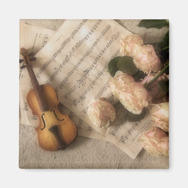 Aimant d'art antique violon et roses (Devant)