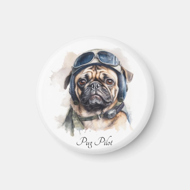 Aimant d'art aviateur vintage Pug Pilot nom person (Devant)