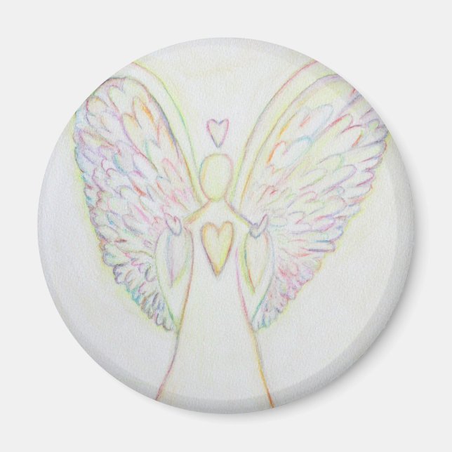 Aimant d'art d'ange blanc Cœurs Arc-en-ciel (Devant)