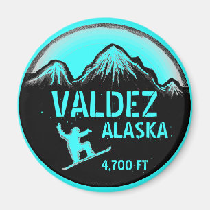 Aimant d'art de snowboard turquoise Valdez Alaska