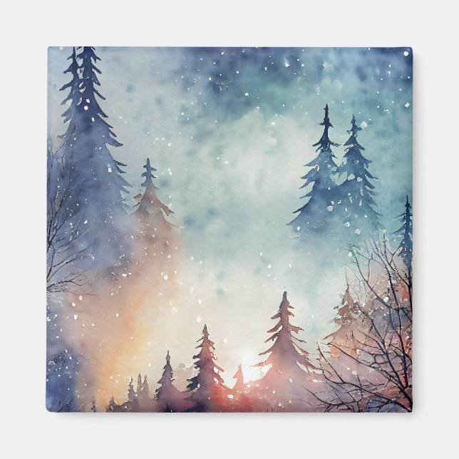 Aimant d'art d'hiver à l'aquarelle (Devant)