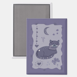 Aimant d'art populaire chat de nuit fantaisiste