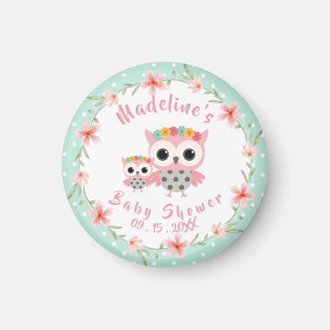 Aimant de Baby shower Boho Owl (Devant)