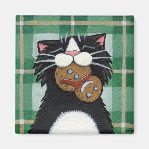 Aimant de bonhomme de neige de chat noir et de