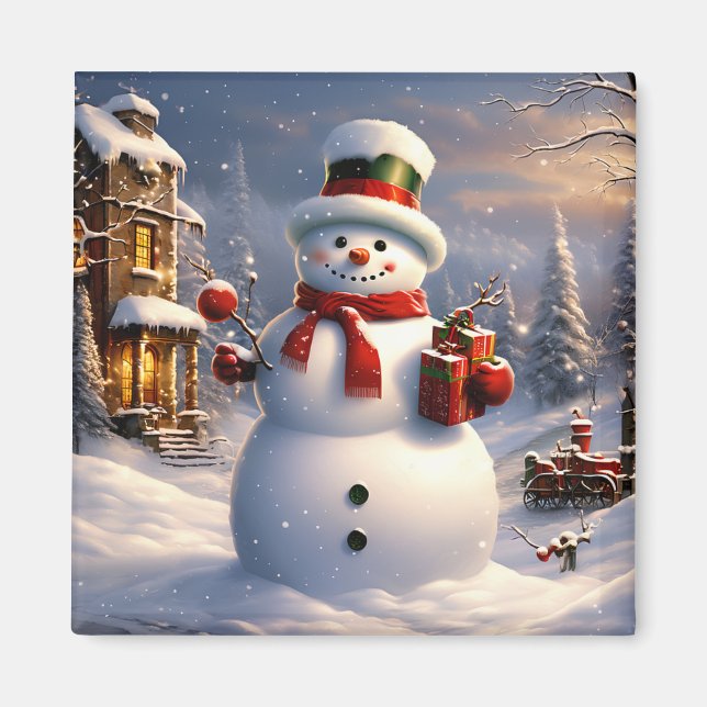 Aimant de bonhomme de neige de vacances (Devant)