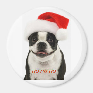 Aimant de Boston Terrier Père Noël